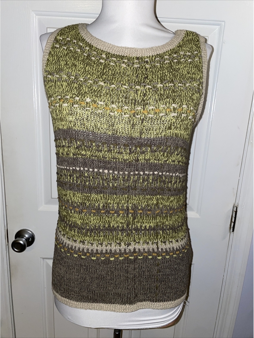 David Brooks Women's Green Sweater Tank Size Small Boho Cottage Core